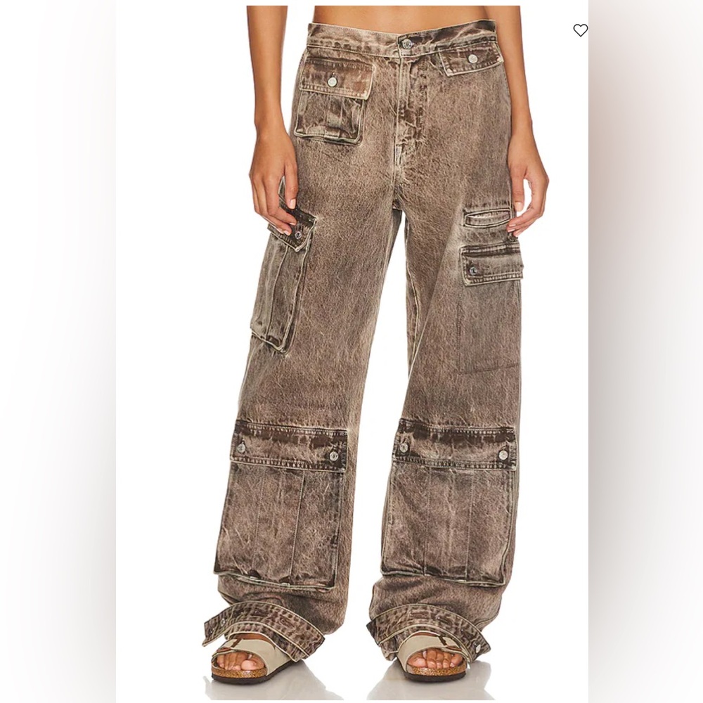 GRLFRND REVOLVE Lara Cargo Denim Jean - Brown Rolling Loud